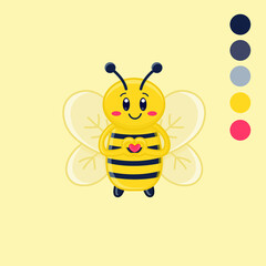 Cute cartoon bee with a heart in his hands vector illustration. Isolated animal vector. Flat cartoon style