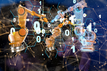 Neural network 3D illustration. Big data and cybersecurity