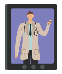 male doctor in smartphone