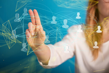 holding 3D rendering group of blue people