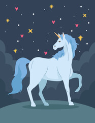 Naklejka na ściany i meble blue unicorn with hearts