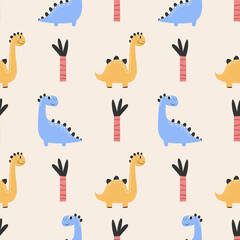 Cute dinosaur seamless patterns set and lettering - little princess. Digital paper. Creative childish print for fabric, wrapping, textile, wallpaper, apparel, scrapbooking