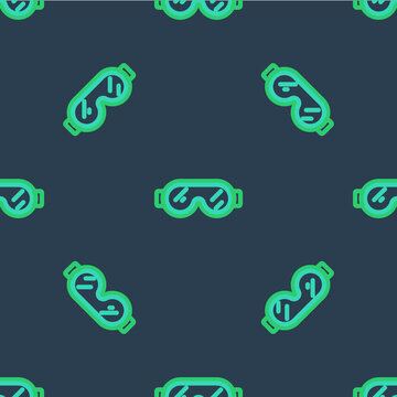 Line Safety goggle glasses icon isolated seamless pattern on blue background. Vector