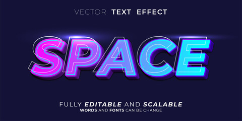 Editable text effect Space on neon style illustrations