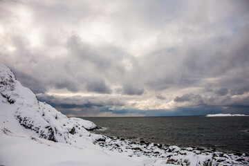 Winter in Bleik Beach, Lofoten Islands, Northern Norway