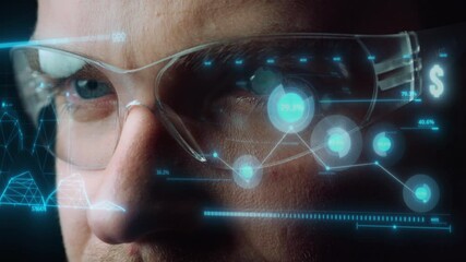 Futuristic glasses financial diagram displaying process ceo calculating benefits - Powered by Adobe