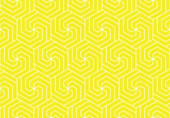 Fototapete Gelb Abstraktes geometrisches Muster mit Streifen, Linien. Nahtloser Vektorhintergrund. Weiße und gelbe Verzierung. Einfaches Gittergrafikdesign