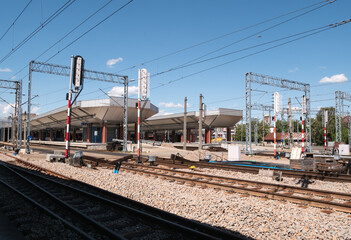 Kraków Główny Main railway station platforms on July 7, 2020 in Krakow, Poland.
