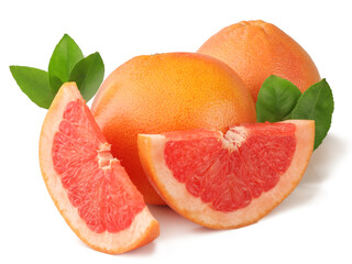 Fototapeta na wymiar Fresh grapefruit slices, isolated on white background