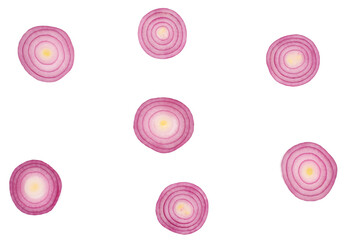 Sliced red onion isolated on white background. Top view.