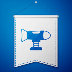 Blue Swing plane on the playground icon isolated on blue background. Childrens carousel with plane. Amusement icon. White pennant template. Vector