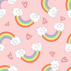 Pattern rainbow sticker on LGBT topic containing hearts and rainbows for congratulation with st Valentines day to be used on cards, banners, posters. Festive design. Gay pride concept