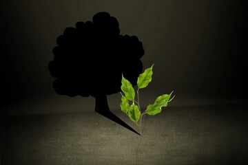 Start, Think Big, Recovery and Challenge in Life or Business Concept. New Green Sprout Plant