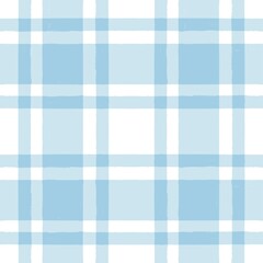 Blue watercolor plaid pattern. stripes, Gingham seamless tartan texture, spring picnic table cloth, plaid. vector checkered summer paint brush strokes.