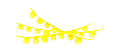 Watercolor wedding garlands, with light bulbs hanging. For prints, wedding day invites, scrapbooking, stationery, postcards, flyers, festive decorations.
