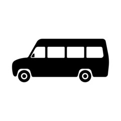 Minibus icon. Small passenger bus. Van. Black silhouette. Side view. Vector simple flat graphic illustration. Isolated object on a white background. Isolate.