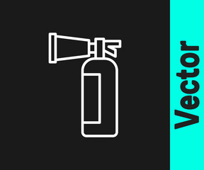 White line Fire extinguisher icon isolated on black background. Vector