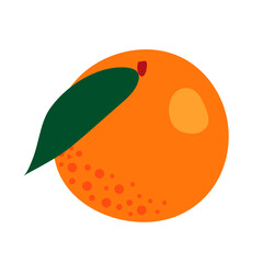 Orange fruit with leaf . Vector flat illustration. On White Background.