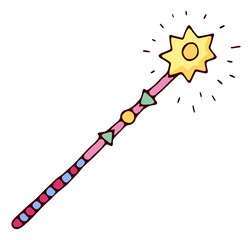 Magic wand in cute cartoon style. Fantasy stick with star