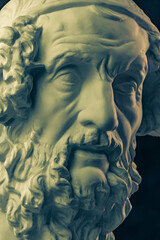 Bronze color gypsum copy of ancient statue Homer head for artists. Plaster antique sculpture of...