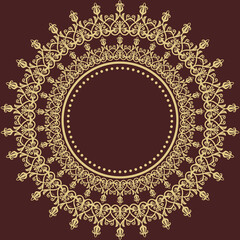 Oriental vector ornament with arabesques and floral elements. Traditional classic round golden ornament. Vintage pattern with arabesques