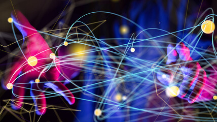 Global network. Blockchain. 3D illustration. Neural networks and artificial intelligence. Abstract