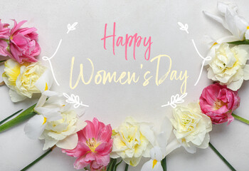 Obraz na płótnie Canvas Beautiful greeting card for International Women's Day celebration with spring flowers