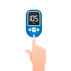 Blood glucose meter level test. Diabetes glucometer. Abstract concept graphic web banner element. Vector illustration.