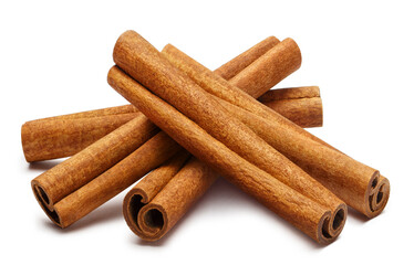 Delicious cinnamon sticks, isolated on white background