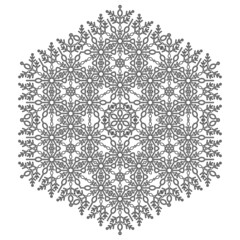 Round vector snowflake. Abstract winter black and white ornament. Hexagonal pattern with snowflake