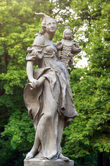Sandstone statues in the Saxon Garden, Warsaw, Poland. Made before 1745 by anonymous Warsaw sculptor under the direction of Johann Georg Plersch. Statues of Greek mythical muses