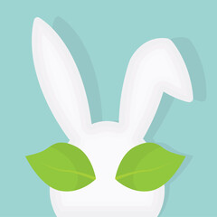 bunny with green leaves for eyes, symbol of spring, easter- vector illustration