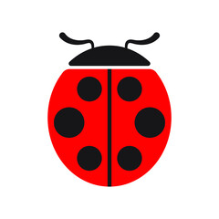 Ladybug or ladybird vector graphic illustration, isolated. Cute simple flat design of black and red lady beetle.