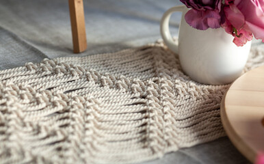 Beautiful table decor. Macrame napkins, flowers