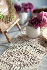 Beautiful table decor. Macrame napkins, flowers