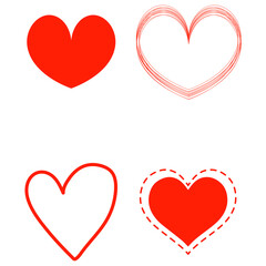 Hearts Set Red Collection Illustration Vector Hand Drawn Style Abstract