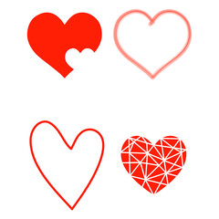 Hearts Set Red Collection Illustration Vector Hand Drawn Style Abstract