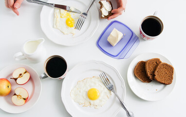 Healthy breakfast: fried egg and rye bread.