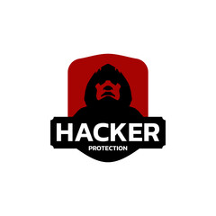 hacker protection logo. mysterious person silhouette design. technology security