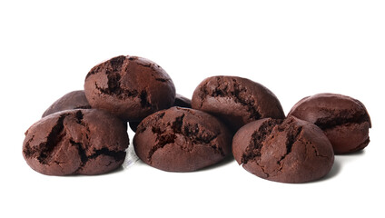 Tasty chocolate brownie cookies isolated on white background