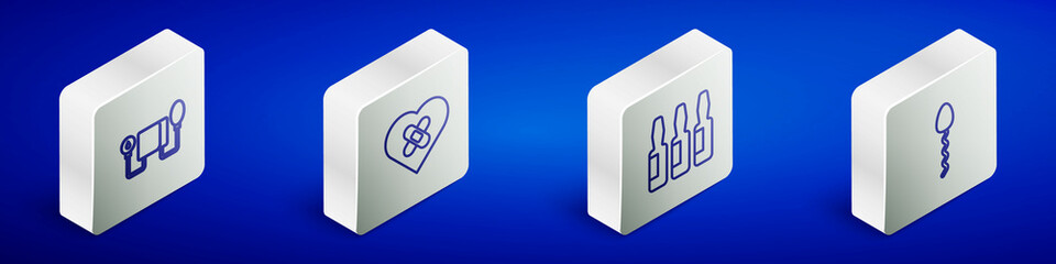 Set Isometric line Blood pressure, Healed broken heart, Medical vial, ampoule and Sperm icon. Vector