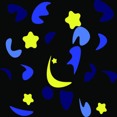 Abstract night. Stars and moons. Pattern . background with stars