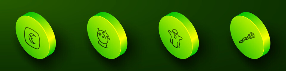 Set Isometric line Moon and stars, Magic ball, Ghost and staff icon. Vector