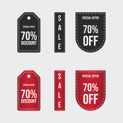 Special offer badge set. Sale badge 70% discount tag with black and red color. Black and red sales badge. Discount sticker collection. Special discount coupon vector. Sale badge collection.