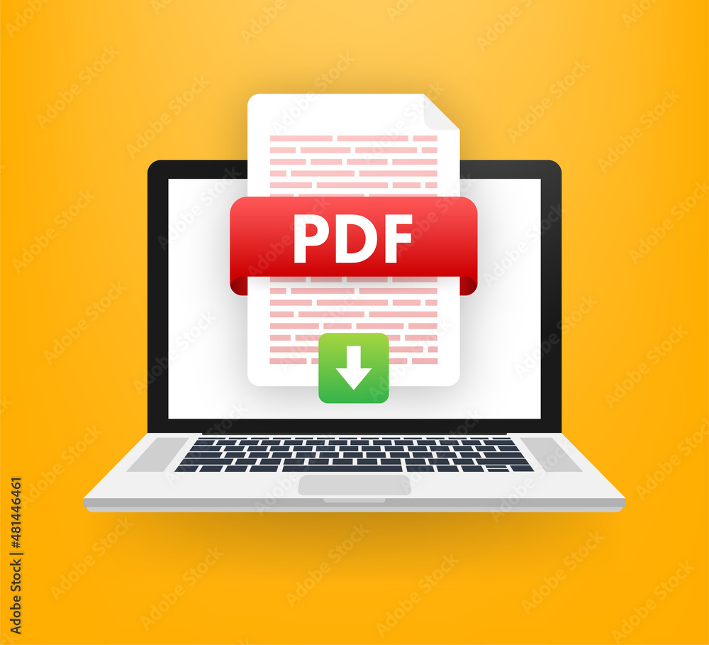 Poster download pdf button. downloading document concept. file with pdf label and down arrow sign. vector i