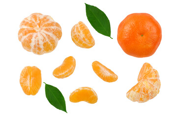 Tangerines with leaves isolated on a white background