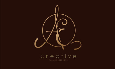 Initial AE Logo. hand drawn letter AE in circle with gold colour. usable for business, personal and company logos, vector illustration