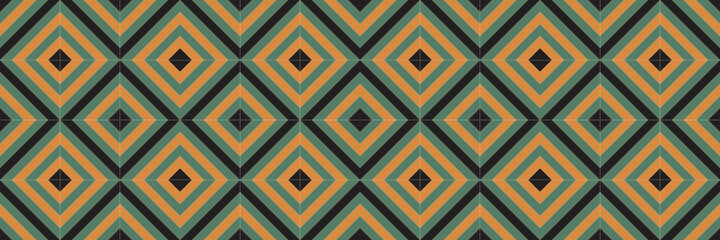 Brown, black, and green abstract line geometric diagonal square seamless pattern banner background. Vector illustration.