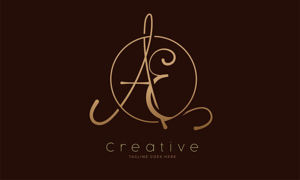 Initial AE Logo. hand drawn letter AE in circle with gold colour. usable for business, personal and company logos, vector illustration