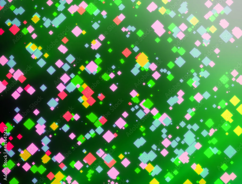 Poster multi-colored rhombuses on a gradient green background. 3d rendering.